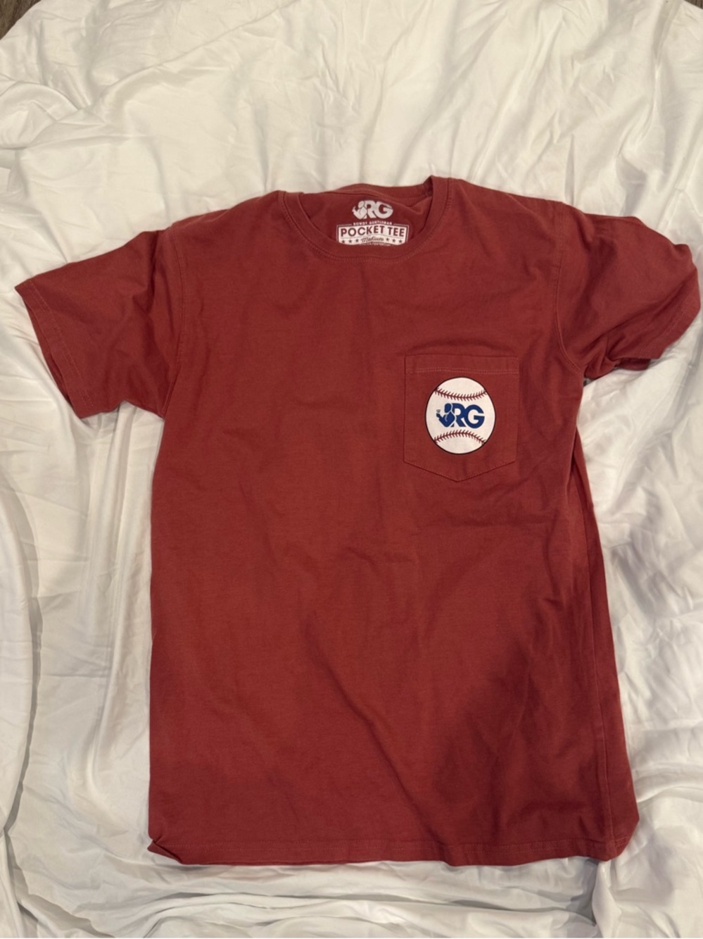 Rowdy Gentleman Pocket Tee Logo Pocket T-Shirt in Rust Red with George W Bush